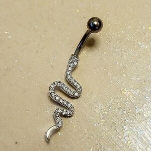 Silver Rhinestone Snake Belly Ring - Brand New